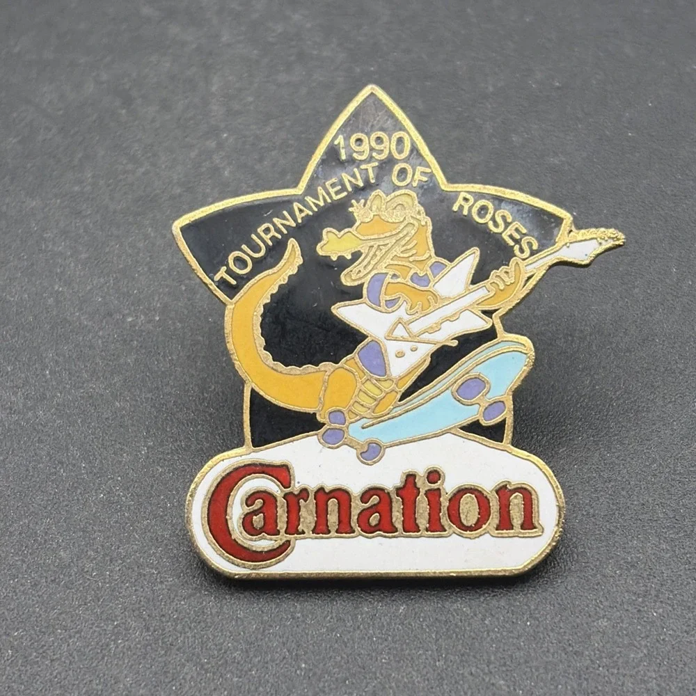 1990 Tournament Of Roses Carnation Milk Gator On Skateboard Guitar Lapel Hat Pin